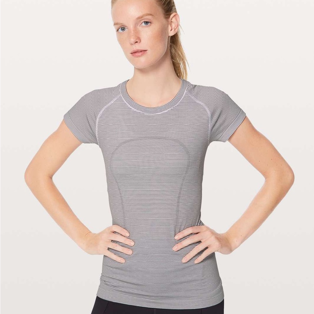 lululemon athletica Black and White Stripe Swifty Tech Short Sleeve